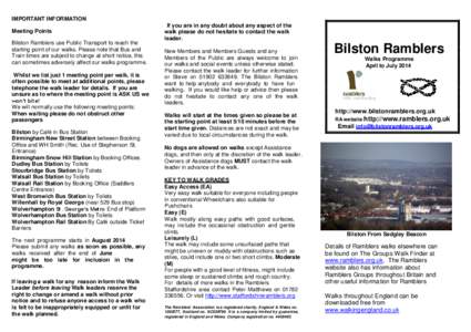 IMPORTANT INFORMATION Meeting Points Bilston Ramblers use Public Transport to reach the