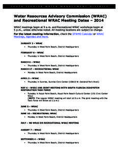 Water Resources Advisory Commission (WRAC) and Recreational WRAC Meeting Dates