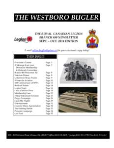 THE WESTBORO BUGLER THE ROYAL CANADIAN LEGION BRANCH 480 NEWSLETTER SEPT. – OCT[removed]EDITION E-mail [removed] for your electronic copy today!