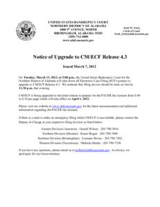 UNITED STATES BANKRUPTCY COURT NORTHERN DISTRICT OF ALABAMA 1800 5th AVENUE, NORTH BIRMINGHAM, ALABAMA[removed]4000 www.alnb.uscourts.gov