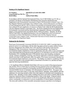 Finding of No Significant Impact: EA Number: DOI-BLM-AZ-GOI[removed]LeaselSeriaVCase File No.: NA BLM Office: Safford Field Office