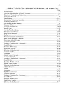 TABLE OF CONTENTS SOUTH DELTA SCHOOL DISTRICT JOB DESCRIPTION