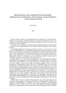 Michael Hudson über neoliberale Wirtschaftspolitik, Globalisierung, Schuldenkrise, Privatisierung und das Modell der sozialen Marktwirtschaft Paul Natterer