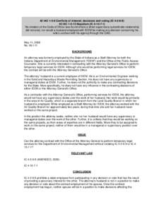 42 IAC[removed]Conflicts of interest; decisions and voting (IC[removed]IAC[removed]Nepotism (IC[removed]No violation of the Code of Ethics was found where a direct supervisory-subordinate relationship did not exist, n