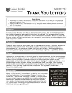 GUIDE  TO THANK YOU LETTERS FIRST STEPS
