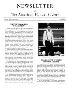 NEWSLETTER of The American Handel Society Volume XIX, Number 1  April 2004