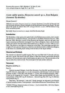 European Arachnology[removed]Deltshev, C. & Stoev, P., eds) Acta zoologica bulgarica, Suppl. No. 1: pp[removed]A new spider species, Harpactea samuili sp. n., from Bulgaria (Araneae: Dysderidae) Stoyan Lazarov1