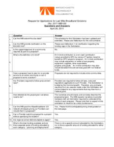 Request for Applications for Last Mile Broadband Solutions (No[removed]MBI-09) Questions and Answers April 26, 2011 Question