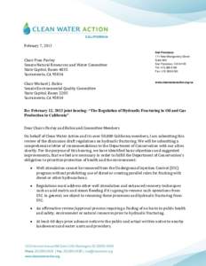 February 7, 2013 Chair Fran Pavley Senate Natural Resources and Water Committee State Capitol, Room 4035 Sacramento, CA[removed]Chair Michael J. Rubio
