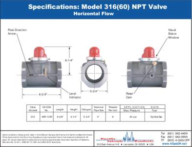 Specifications: Model[removed]NPT Valve Horizontal Flow Flow Direction Arrow