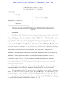 Case 1:15-cvjgm Document 27 FiledPage 1 of 9  UNITED STATES DISTRICT COURT FOR THE DISTRICT OF VERMONT JOHN DOE, Plaintiff,