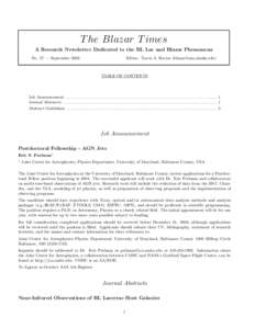 T he Blazar T imes A Research Newsletter Dedicated to the BL Lac and Blazar Phenomena No. 57 — September 2003 Editor: Travis A. Rector ([removed])