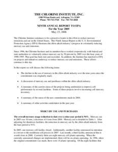 THE CHLORINE INSTITUTE, INC[removed]Wilson Boulevard, Arlington, VA[removed]Phone: [removed]Fax: [removed]NINTH ANNUAL REPORT TO EPA For the Year 2005