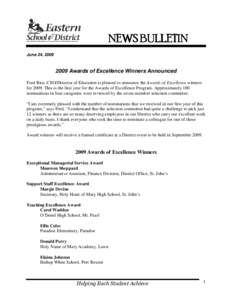 Microsoft Word - Excellence Award Winners - June 2009