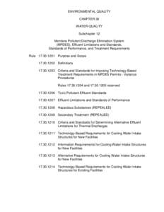 ENVIRONMENTAL QUALITY CHAPTER 30 WATER QUALITY Subchapter 12 Montana Pollutant Discharge Elimination System (MPDES), Effluent Limitations and Standards,