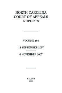 NORTH CAROLINA COURT OF APPEALS REPORTS VOLUME[removed]SEPTEMBER 2007