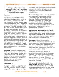 Emergency Transboundary Outbreak Pest (ETOP) Situation Report for August with a Forecast till mid-October, 2011