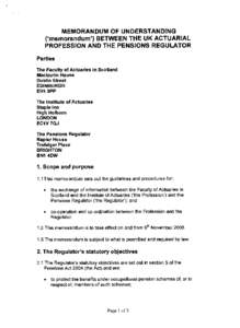 Memorandum of understanding between the UK Actuarial profession and the Pensions Regulator