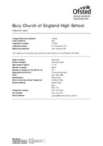 PROTECT - INSPECTION: (Report for sign off, 377233, Bury Church of England High School) Type=QA, DocType=Inspection Report, Inspection=377233, ISPUniqueID=