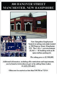 300 Hanover Street Manchester, New Hampshire New Hampshire Employment Security is selling real estate located at 300 Hanover Street, Manchester,