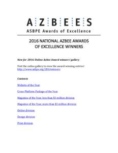   2016	
  NATIONAL	
  AZBEE	
  AWARDS	
  	
   OF	
  EXCELLENCE	
  WINNERS	
     	
   	
  