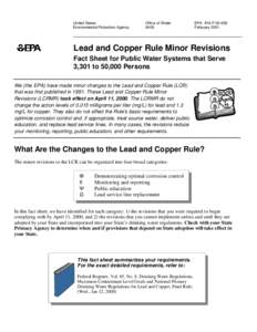 Water pollution / Environmental science / Lead and copper rule / Safe Drinking Water Act / Water quality / Tap water / Copper / Drinking water / United States Environmental Protection Agency / Water / Water supply and sanitation in the United States / Environment