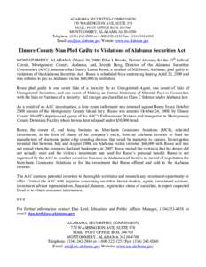 ALABAMA SECURITIES COMMISSION 770 WASHINGTON AVE, SUITE 570 MAIL: POST OFFICE BOX[removed]MONTGOMERY, ALABAMA[removed]Telephone: ([removed]or[removed]Fax: ([removed]Email: [removed] Website: 