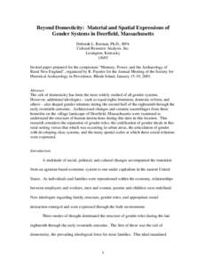 Beyond Domesticity:  Material and Spatial Expressions of Gender Systems in Deerfield, Massachusetts