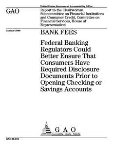 United States Government Accountability Office  GAO Report to the Chairwoman, Subcommittee on Financial Institutions