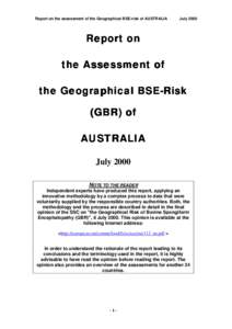 Report on the assessment of the Geographical BSE-risk of AUSTRALIA  July 2000 Report on the Assessment of