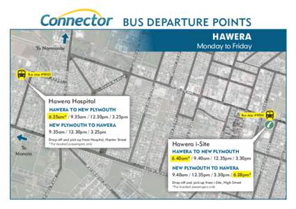 Hawera-New Plymouth Connector bus departure points