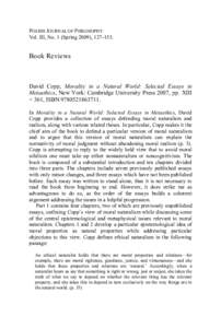 POLISH JOURNAL OF PHILOSOPHY Vol. III, No. 1 (Spring 2009), [removed]Book Reviews  David Copp, Morality in a Natural World: Selected Essays in