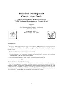 Technical Development Center News No.3 (International Earth Rotation Service VLBI Technical Development Center News) published by