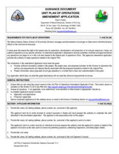 GUIDANCE DOCUMENT UNIT PLAN OF OPERATIONS AMENDMENT APPLICATION State of Alaska Department of Natural Resources, Division of Oil & Gas 550 W. 7th Ave, Suite 1100, Anchorage, AK