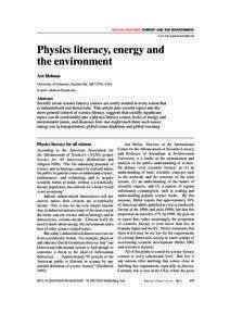 SPECIAL FEATURE: ENERGY AND THE ENVIRONMENT www.iop.org/journals/physed
