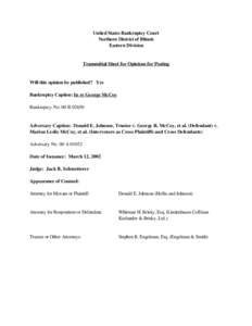 In re George McCoy; Donald E. Johnson, Trustee v. George R. McCoy, et al. (Defendant) v. Marion Leslie McCoy, et al. (Interveners as Cross Plaintiffs and Cross Defendants)