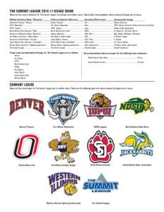 THE SUMMIT LEAGUEUSAGE GUIDE Below are the correct references for The Summit League’s institutions and athletic teams. Please follow these guidelines when covering the league and its teams. Official Institutio