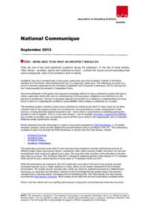 Association of Consulting Architects Australia National Communique September 2013