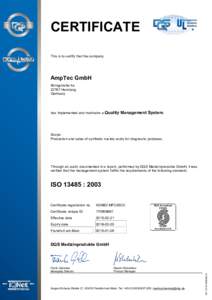 CERTIFICATE This is to certify that the company AmpTec GmbH Königstraße 4aHamburg