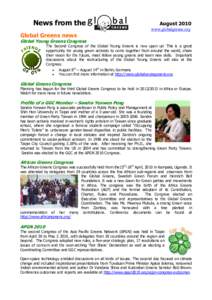 News from the  August 2010 www.globalgreens.org  Global Greens news