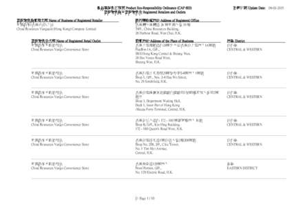 產品環保責任條例 Product Eco-Responsibility Ordinance (CAP 603) 登記零售商及登記零售店 Registered Retailers and Outlets 登記零售商業務名稱 Name of Business of Registered Retailer 華潤萬家(