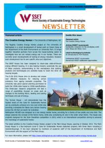 Volume 5, Issue 3, Newsletter SeptemberInside this issue: Featured article The Creative Energy Homes – The University of Nottingham, UK