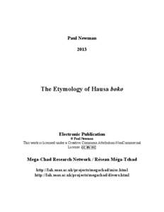Paul Newman 2013 The Etymology of Hausa boko  Electronic Publication