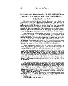 MISSIONS AND MISSIONARIES OF THE PRESBYTERIAN CHURCH, U. S, AMONG THE CHOCTAWS1866-1907
