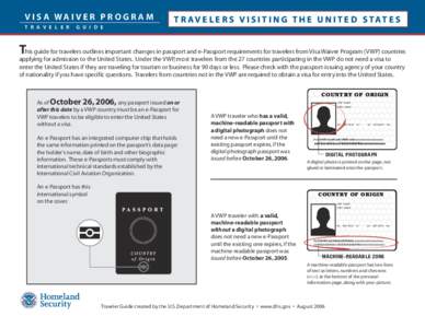U.S. Department of Homeland Security, US-VISIT, Visa Waiver Program Traveler Guide, English