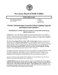 New Jersey Board of Public Utilities NEWS RELEASE For Immediate Release: July 11, 2012  Contact: