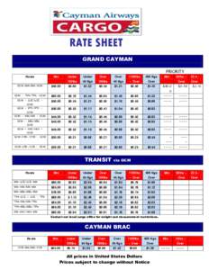 RATE SHEET GRAND CAYMAN PRIORITY Route  Min