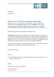 DECISION ADOPTING THE BUDGET OF THE EUROPEAN BANKING AUTHORITY FOREBA/DCJanuaryDecision of the European Banking