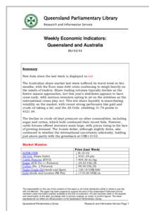 Queensland Parliamentary Library Research and Information Service Weekly Economic Indicators: Queensland and Australia[removed]