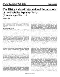 World Socialist Web Site  wsws.org The Historical and International Foundations of the Socialist Equality Party